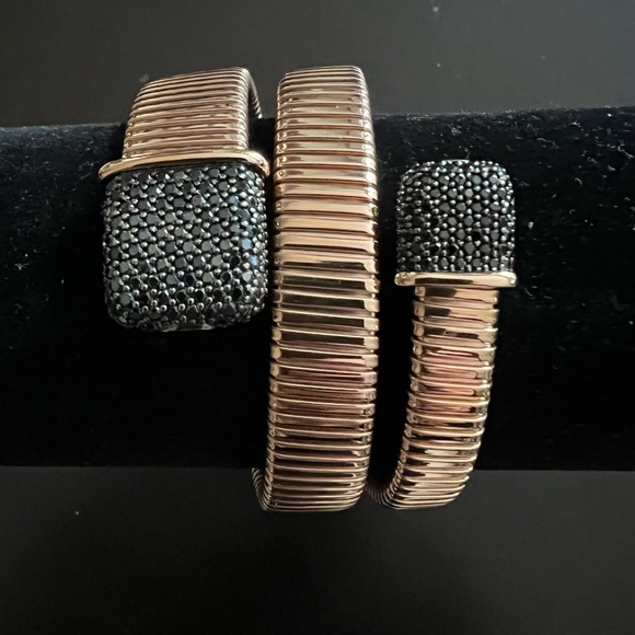 NWT Bronzo Italia Tubogas Wrap Design Bracelet with Black Diamonique End Caps - Picture 1 of 7